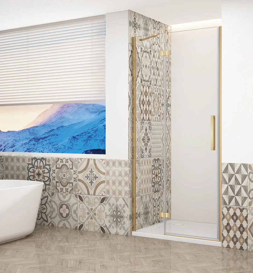 Trinity Mat Goud Douchedeur Helder Glas 120 Cm Links Trinity Mat Goud Douchedeur Helder Glas 120 Cm Links