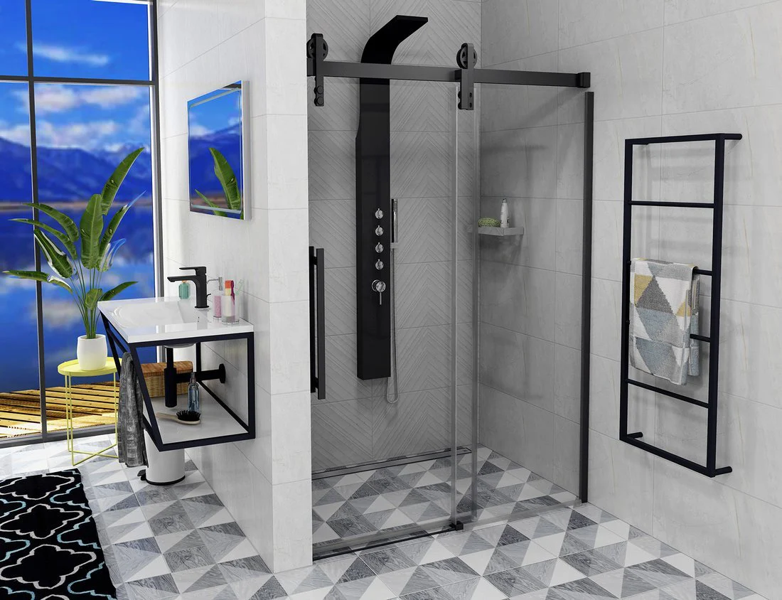 Verschuifbare douche nisdeur 180×200 mat zwart Sapho Volcano anti kalk Verschuifbare douche nisdeur 180×200 mat zwart Sapho Volcano anti kalk