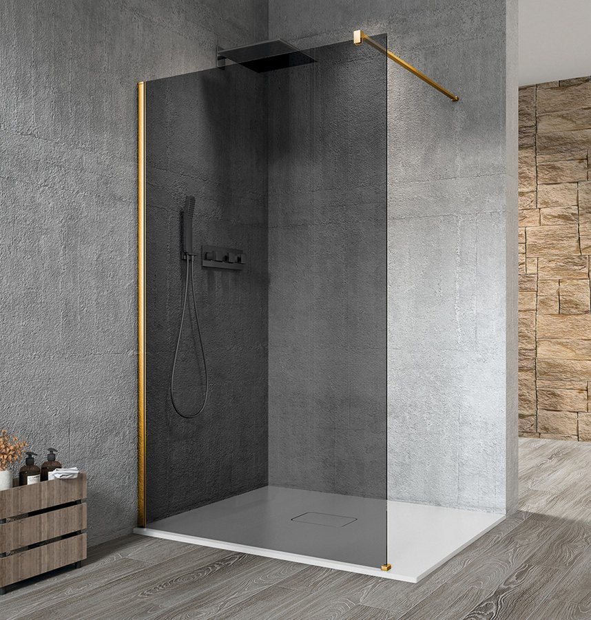 Douchewand Vario Mat Goud Profiel, Gerookt Glas 120 cm