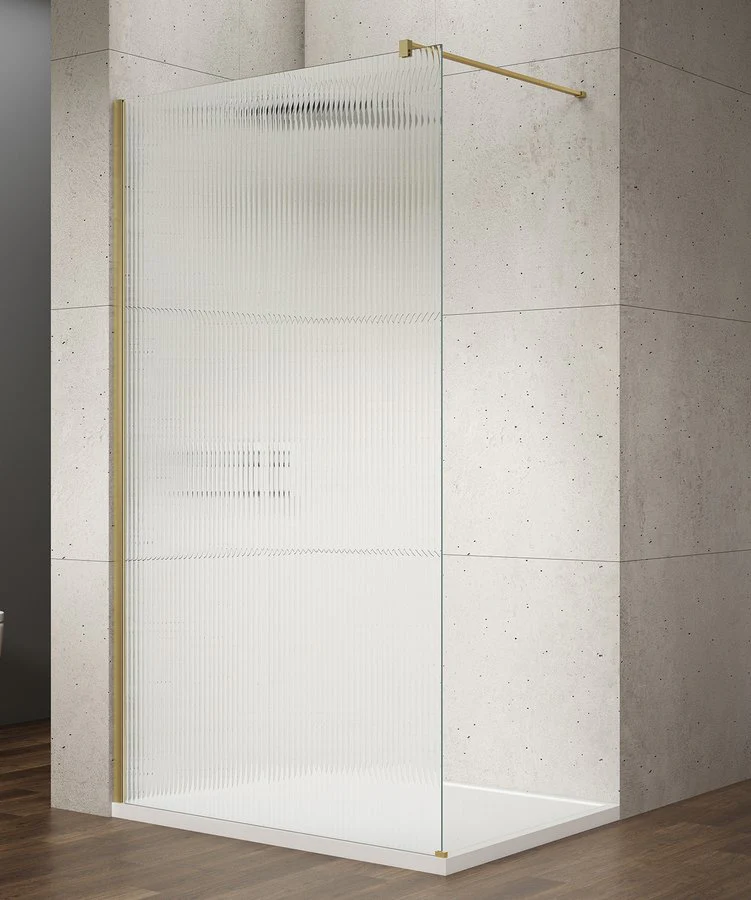 Douchewand Vario Mat Goud Profiel, Geribbeld Glas 100 cm