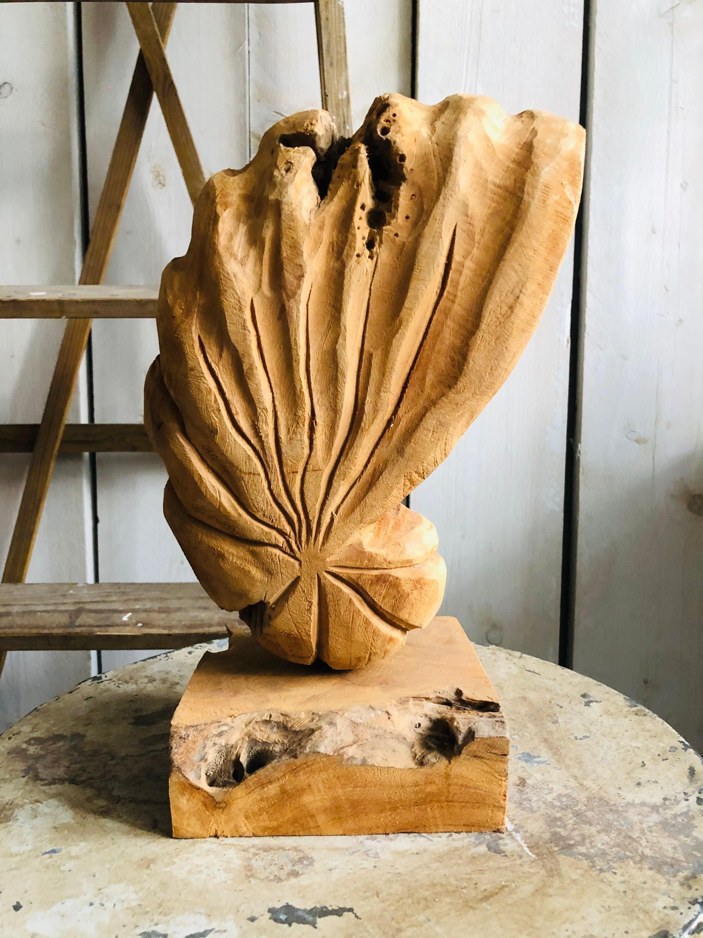 Houten schelp op voet