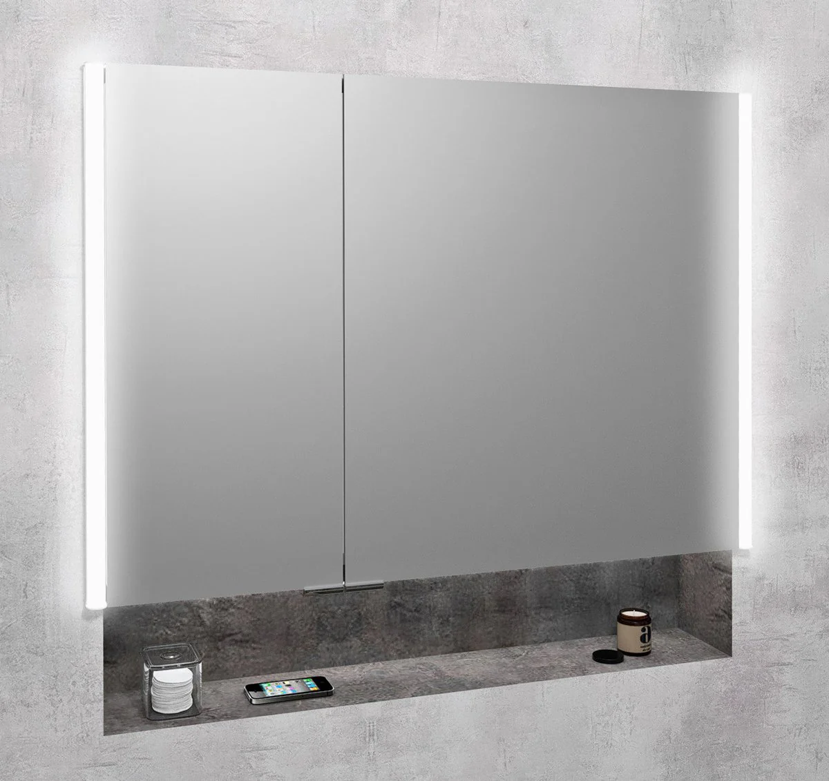 Integra Inbouwspiegelkast Met LED 85×70 cm Gelamineerd Titanium Aluminium Integra Inbouwspiegelkast Met LED 85×70 cm Gelamineerd Titanium Aluminium