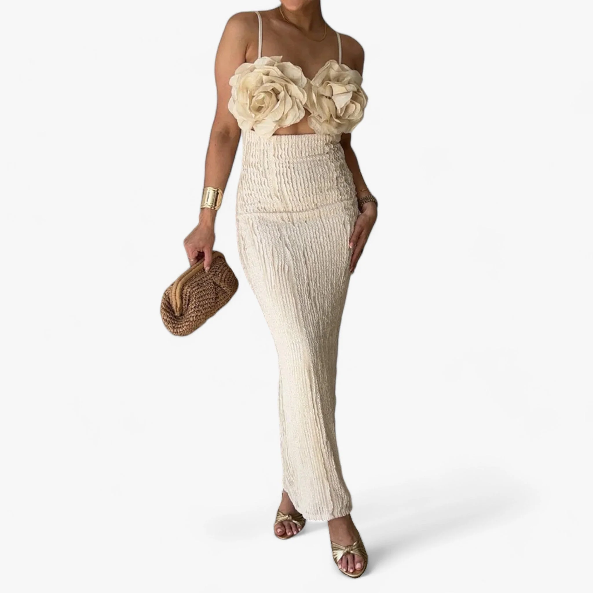 Maxi Jurk – Salomi met Structuur en Oversized Lijfje – Moeiteloze Elegantie