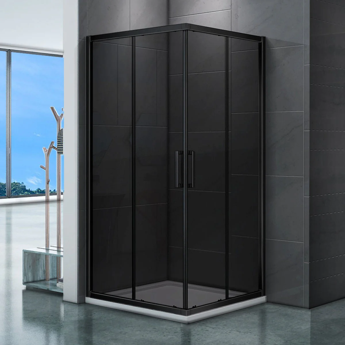 Douchecabine Luzi Black vierkant 90x90x190 hoekinstap zwart Douchecabine Luzi Black vierkant 90x90x190 hoekinstap zwart