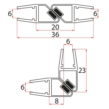 Set van 45° magnetische afdichtingen voor glas 6/6mm, 1900mm