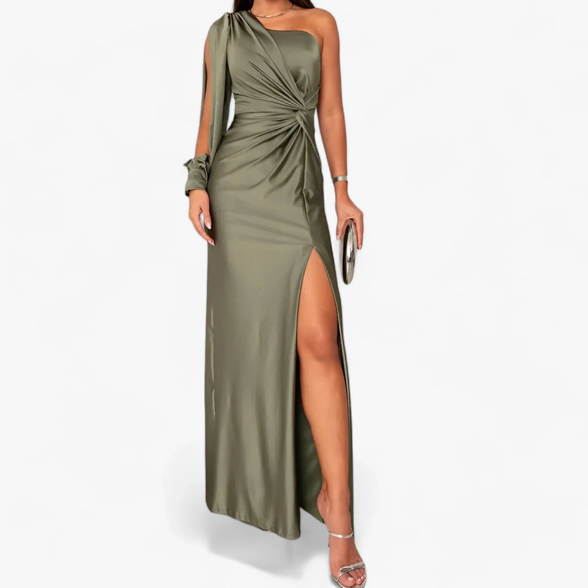 Évora Satijnen Maxi Dress – Elegant en Comfortabel – Kaki Groen