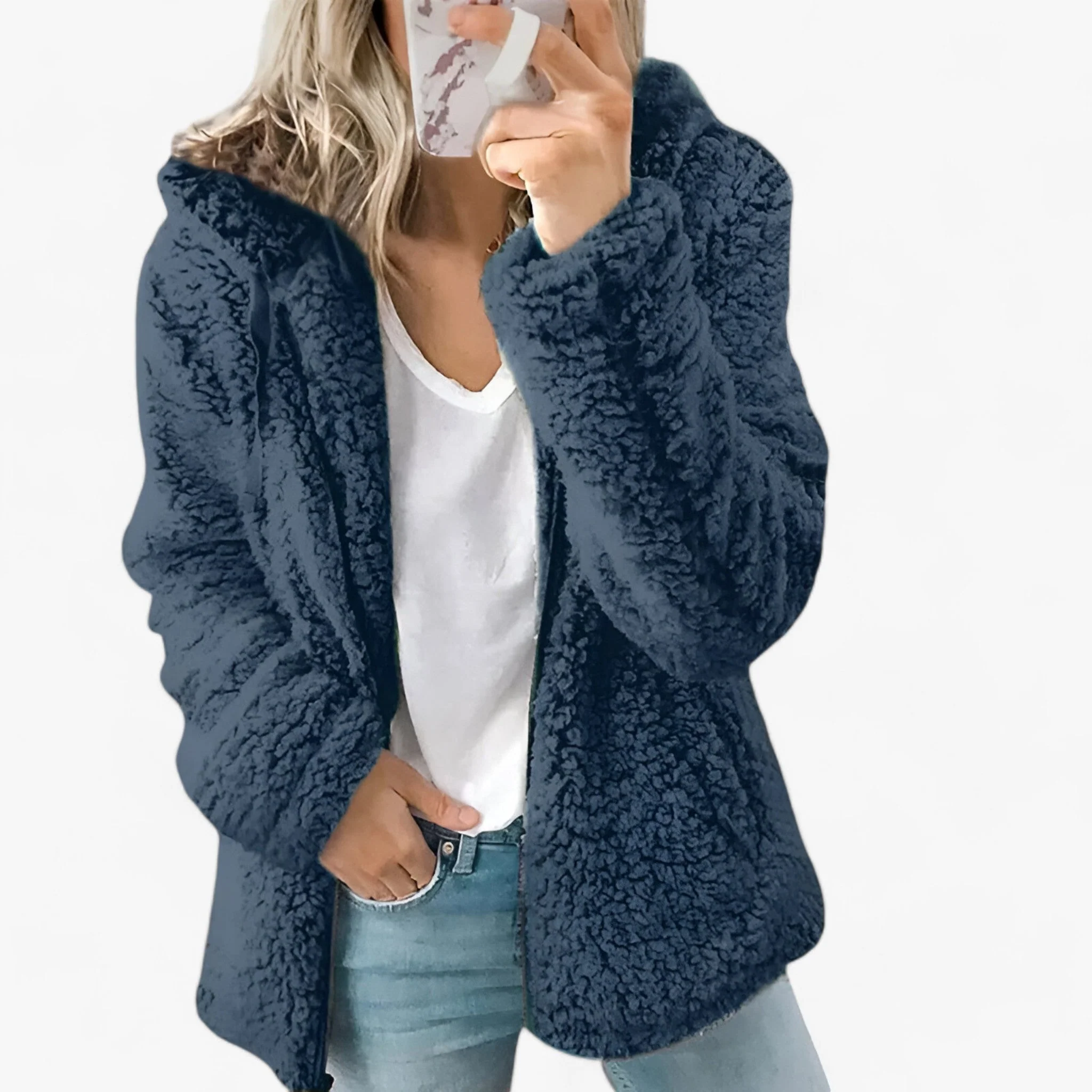 Dames Wollen Jas Lichtgrijs met Fleece Voering – Warme Winterjas