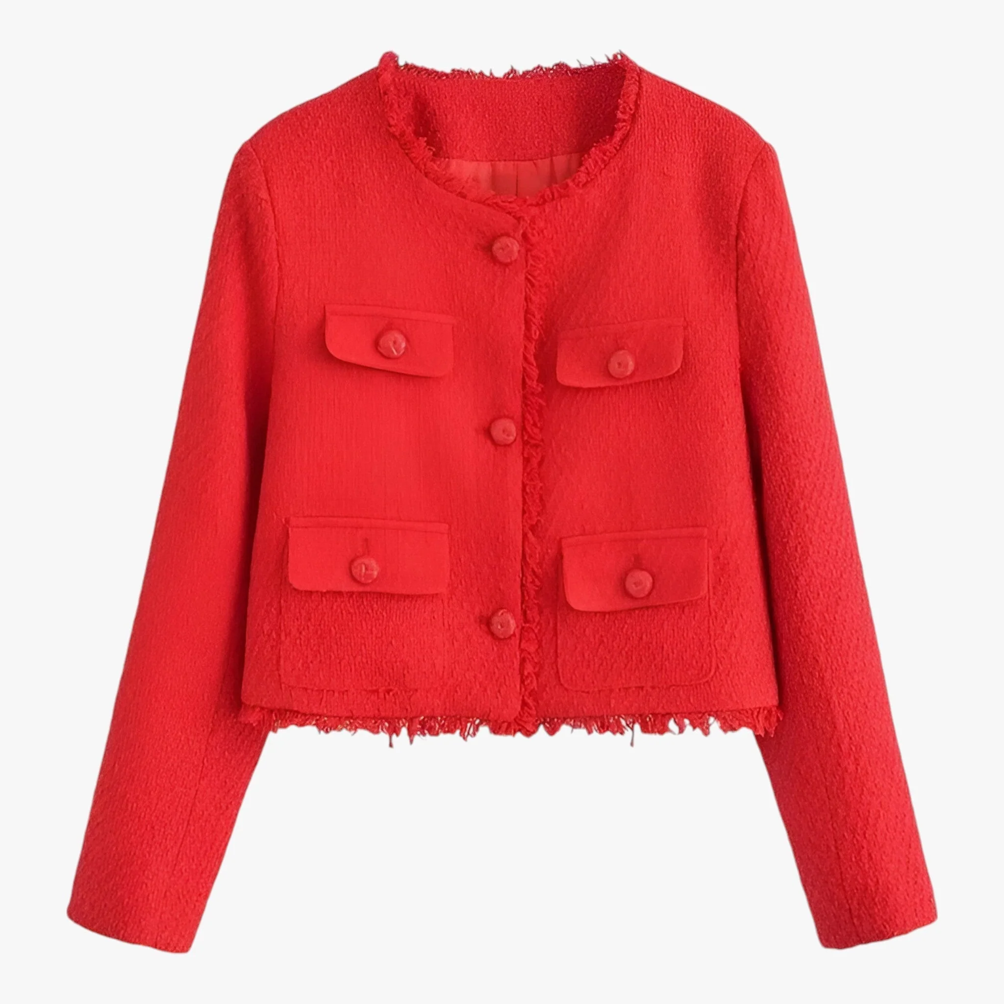 Jas Rood – Korte Tweed – Elegante Textuur voor de Herfst