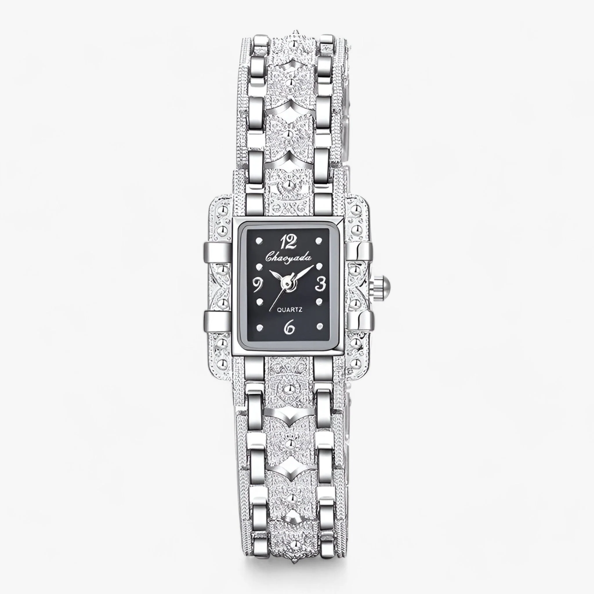 Armbanduhr met Rechthoekige Wijzerplaat en Kristallen – Modieus en Elegant voor Vrouwen – Zwart
