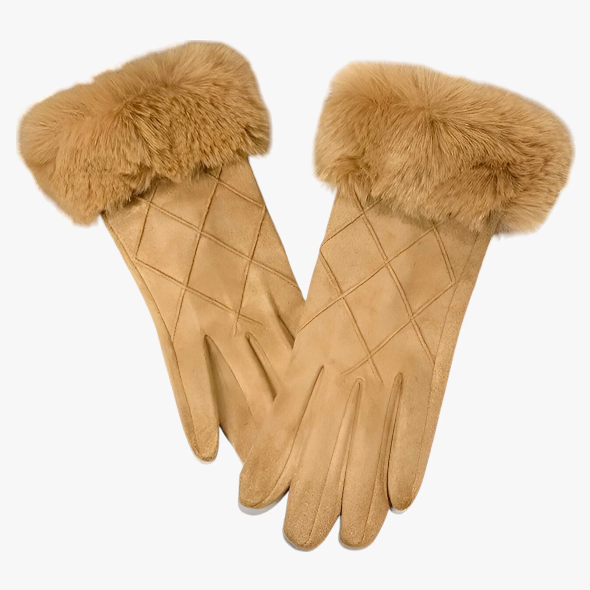 Handschoenen Khaki – EleganceTouch – Winter Suede Plaid