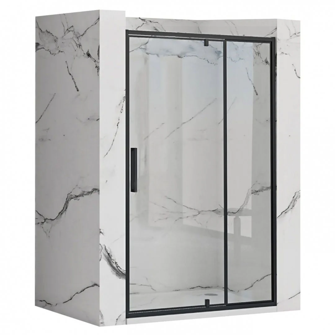 Douchedeur met vaste wand mat zwart profiel Rapid Swing 120x195cm