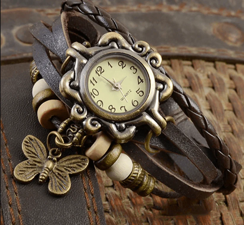 Dames Horloge Rood – Vintage Stijlvol Armband Horloge met Leren Band