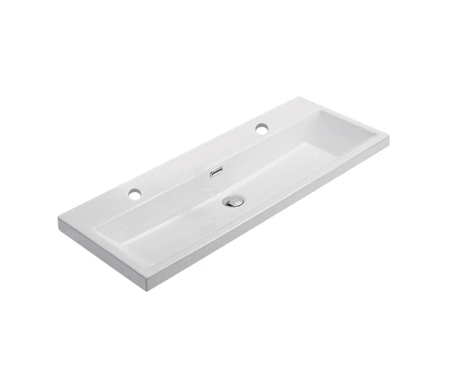 Wastafel Compact Keramiek 100x49x4,5 cm 2 kraangaten Wastafel Compact Keramiek 100x49x4,5 cm 2 kraangaten