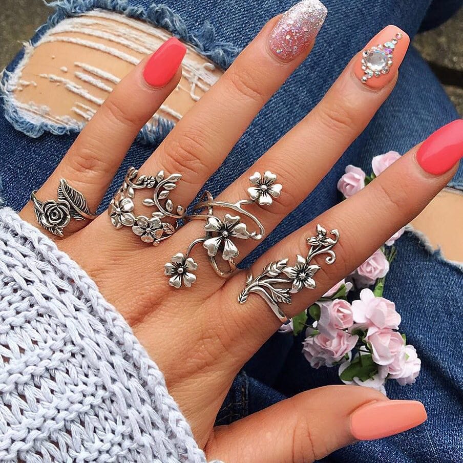 Sprookjesachtige Ringen Set Zilver – Bloementjes Delicaat Fijn – Zilver