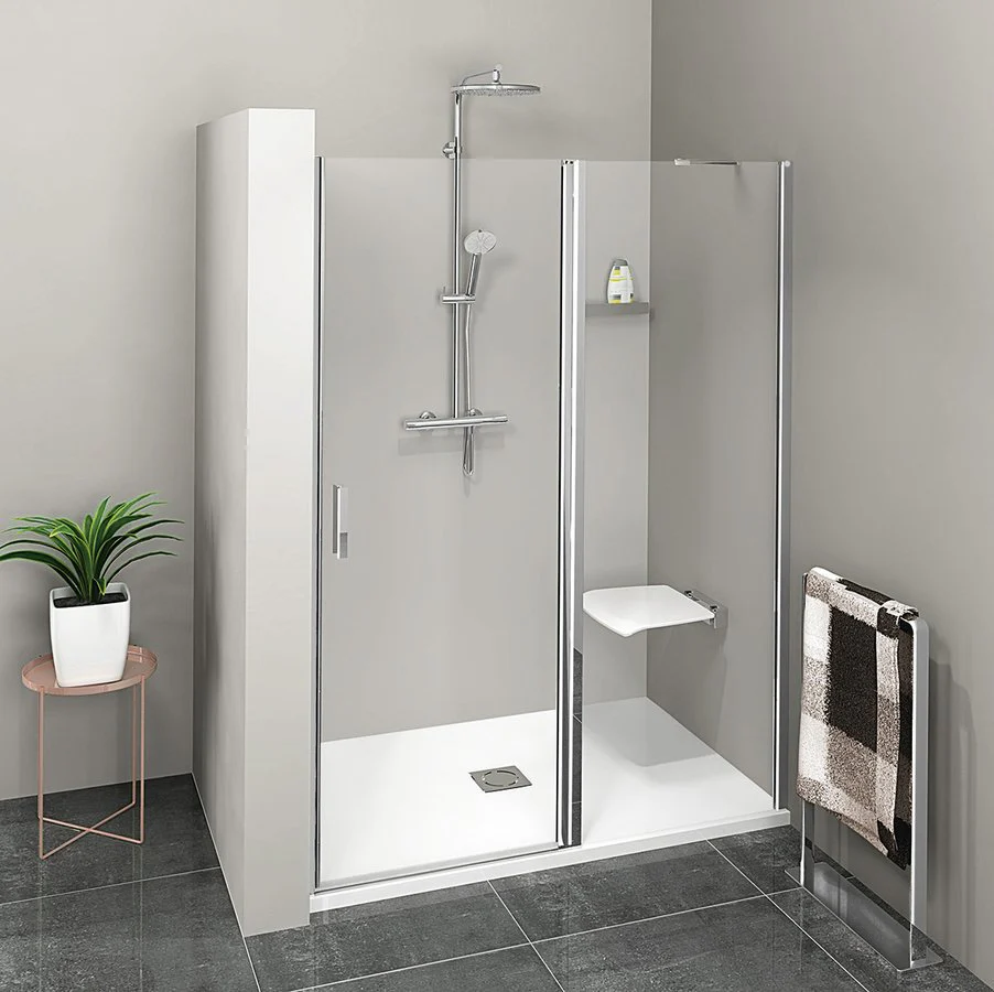 Polysan Zoom Line Douchedeur Met Vaste Wand 100 cm Helder Glas Chroom