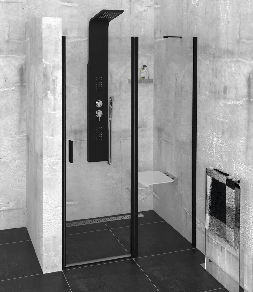 Polysan Zoom Line Black Douchedeur Met Vaste Wand 100 cm Helder Glas Mat Zwart